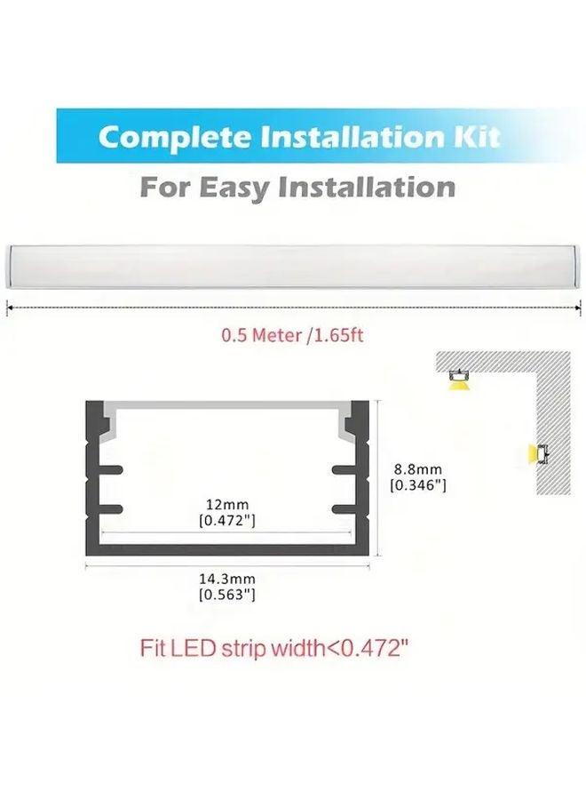 Black Aluminum LED Channel System With Opal Diffuser Cover Mounting Clips End Caps - Image 3